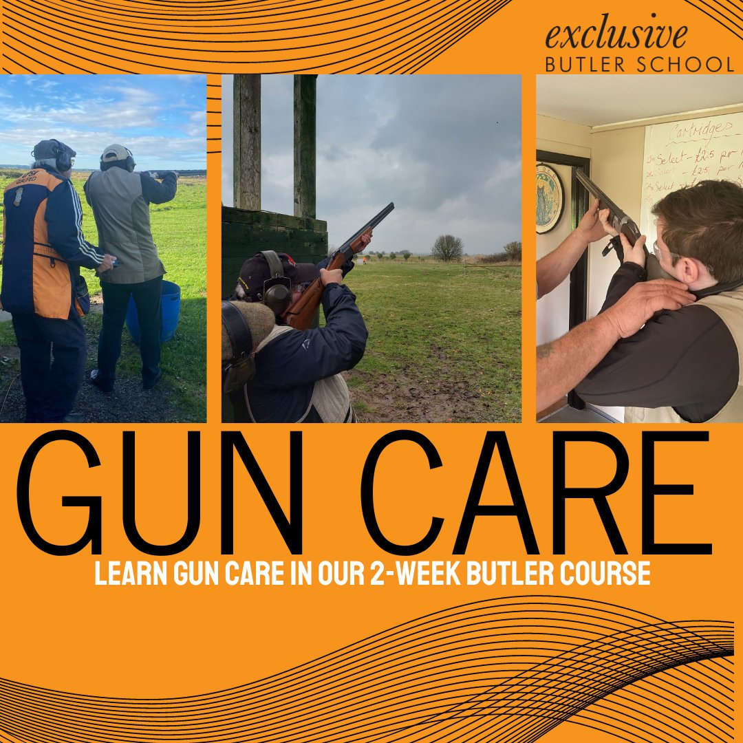 You will be surprised to learn that gun maintenance is important knowledge to have under your belt as a Butler. Visit our website www.exclusivebutlerschool for more information. #ebs #exclusivebutlerschool #students #learning #britishbutler #courses #guncare #knowledge