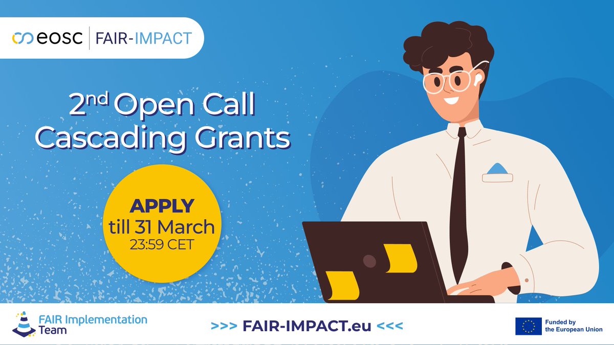 Fresh News📰🎉We opened our 2nd #OpenCall for #CascadingGrants w/ financial support 💶to help 🫵implement #FAIRdata tools to bring you a step further in your #FAIRprinciples adoption journey. Hurry up🏃‍♀️💨& apply till 31st March to embrance #openscience👨‍🔬fair-impact.eu/2nd-open-call-…