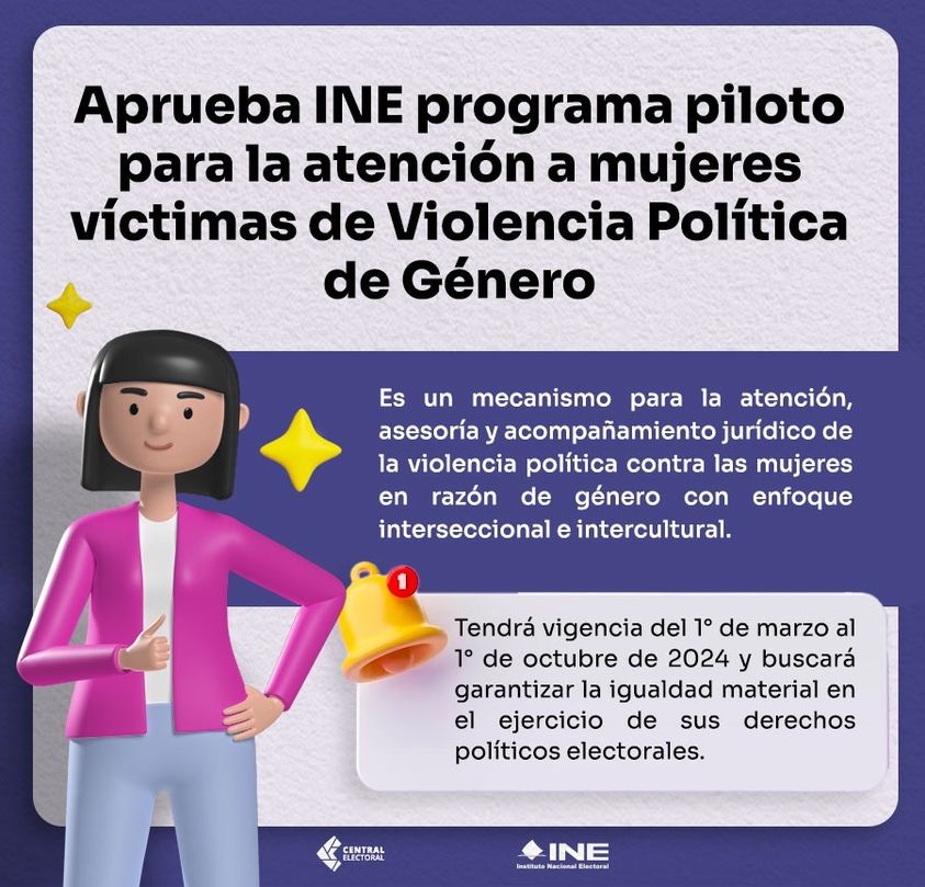 El Consejo General del <a href="/INEMexico/">@INEMexico</a> aprobó la implementación de un programa piloto para combatir la violencia política contra las mujeres en razón de género 🙅🏻‍♀️ Te decimos en qué consiste: 📄 #8de8
