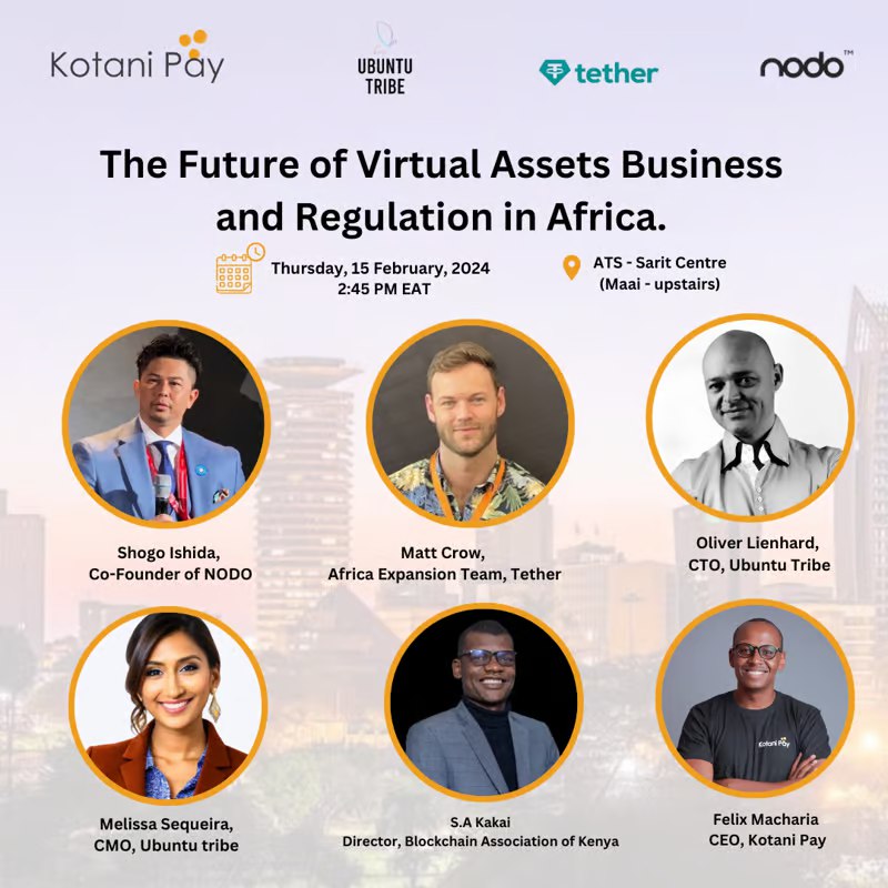 Join us at #ATS in Nairobi 

​Discover the Future of Virtual Assets Business and Regulation in Africa at the Africa Tech Summit Workshop Master Class.

​📅 Date: 15th February 2024
🕑 Time: 2:45 pm EAT
📍 Location: Sarit Centre: Maai Room

Key speakers:

​🌍 The Stablecoins…