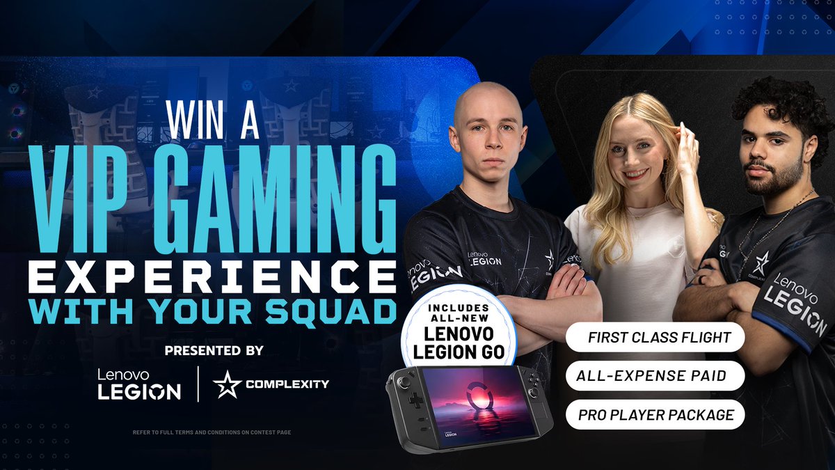VIP Gaming Experience! 🚨 

<a href="/Complexity/">Complexity</a> &amp; <a href="/LenovoLegion/">Lenovo Legion</a> are teaming up to bring your squad together for a first-class gaming experience!

First class flights &amp; all expense paid trip for you and two other members of your squad!

Register to Win 👉 vast.link/Squad-Up