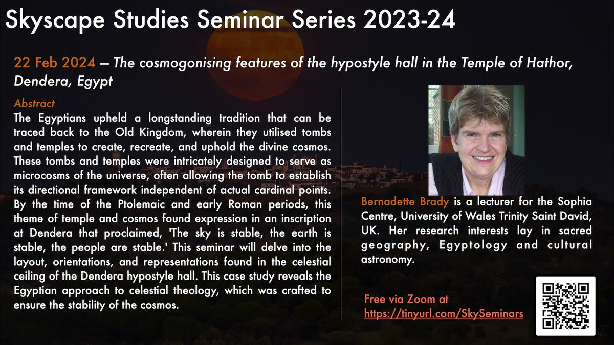 Journal of Skyscape Archaeology (@jskyscapearch) on Twitter photo Next Skyscapes Seminar coming up:
Thursday 22nd Feb 4pm (GMT) with Bernadette Brady talking on the Temple of Hathor, #Dendera. All welcome to these free, online talks organised jointly by JSA, <a href="/SophiaCentre/">Sophia Centre</a>, <a href="/BU_ArchAnth/">Bournemouth Arch & Anth</a> & the Sophia Centre Press Next Skyscapes Seminar coming up:
Thursday 22nd Feb 4pm (GMT) with Bernadette Brady talking on the Temple of Hathor, #Dendera. All welcome to these free, online talks organised jointly by JSA, <a href="/SophiaCentre/">Sophia Centre</a>, <a href="/BU_ArchAnth/">Bournemouth Arch & Anth</a> & the Sophia Centre Press