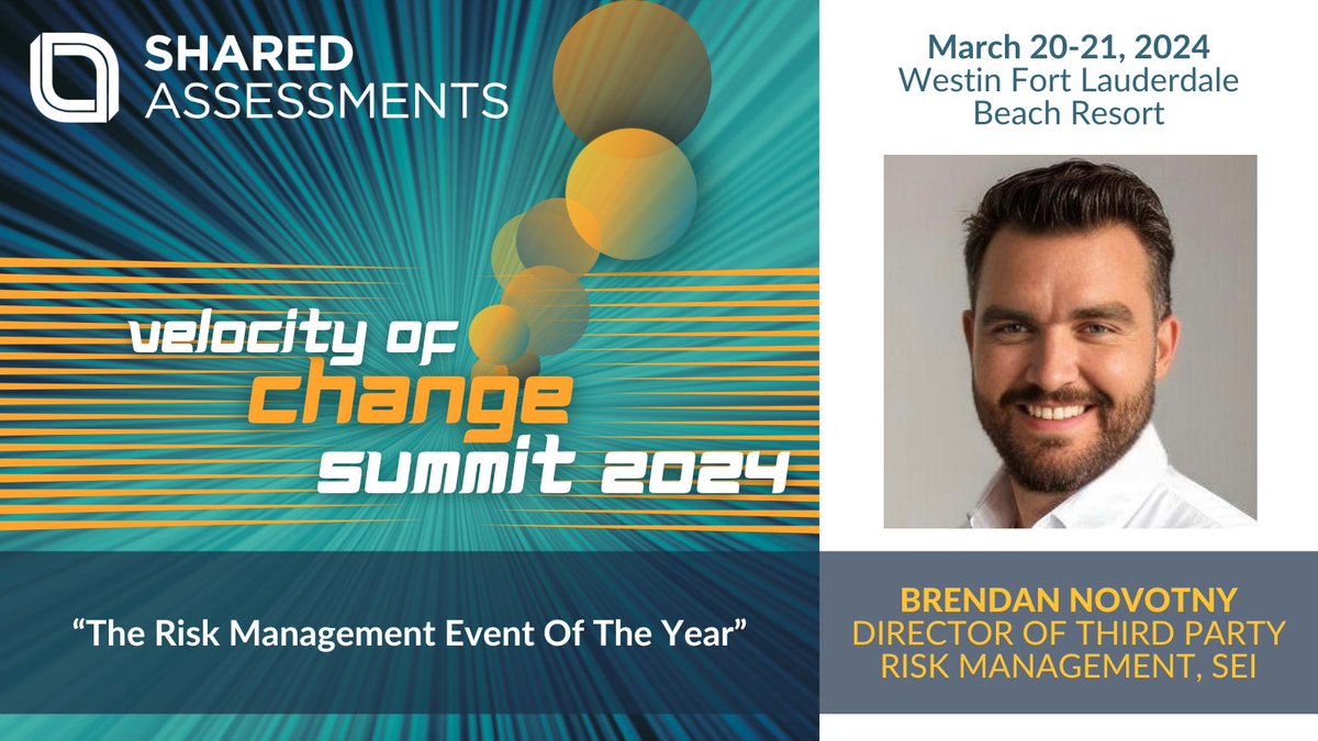 💬 Introducing #SAsummit24 Speaker: Brendan Novotny, Director of Third-Party Management at SEI

Brendan will be joining us in Fort Lauderdale to discuss #InherentRisk and assessment cadence for practitioners in #RiskManagement. 
 
See you there! ow.ly/hvh750QAiUl