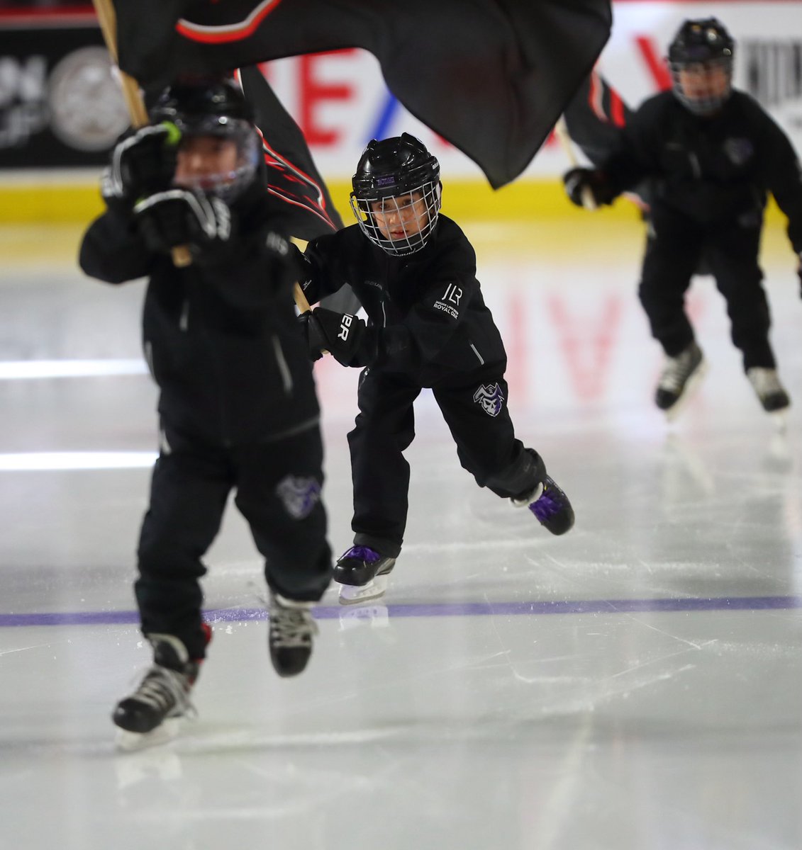 Proud U9-2 Purple flag bearers at the Feb 4th @whlhitmen game.