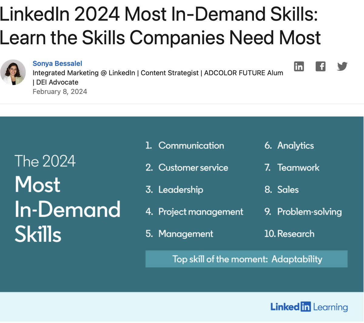 ourwavelength's tweet photo. Despite the rise of AI, uniquely human skills are more needed than ever, as @LinkedIn name #Leadership as 3rd in Top Skills needed for 2024 (with communication + cust service coming 1st + 2nd)
How will you focus on #LeadershipDevelopment for your people? https://t.co/hXxmEWxzMB https://t.co/qpB7k8qlRs