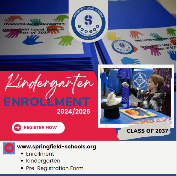 Springfield Local Schools: Kindergarten Registration is NOW OPEN. Parents of soon to be 5 year olds, get your child enrolled today. 

Head directly to this link to initiate the process and complete online enrollment forms. springfield.ps.nwoca.org/public/formbui…