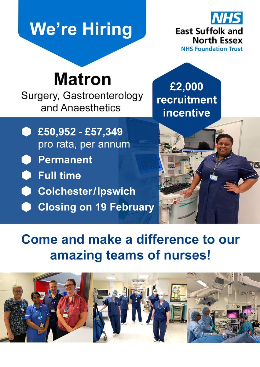 #TeamESNEFT are on the lookout for an experienced and passionate leader in Surgery and Gastroenterology to make a difference in our division! 👇 💻 Apply here: buff.ly/3UF04bo #NHS #NHSJobs #Surgery #Gastroenterology #Anaesthetics #Nurse #Nursing #Matron @nmcnews