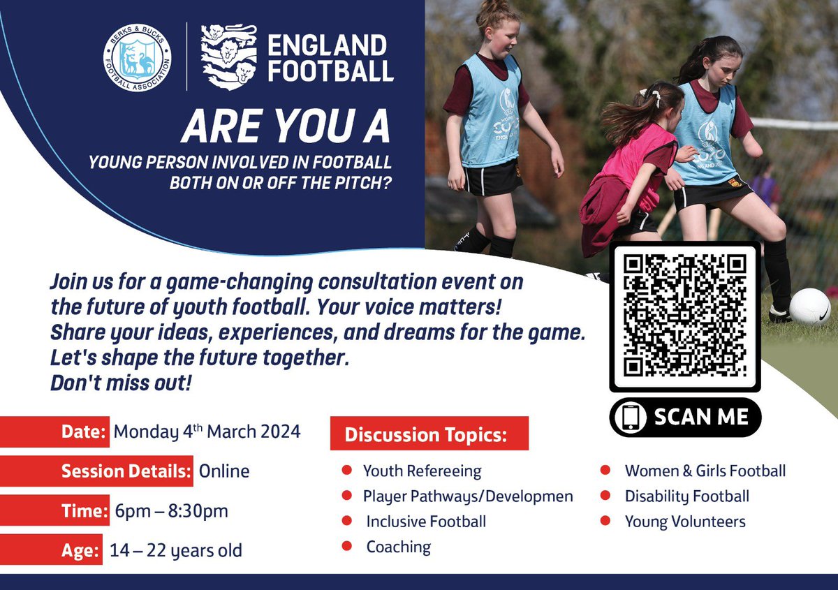 ⚽️ Calling all young football enthusiasts! ⚽️ Your passion drives the game! Join us for an exciting youth consultation where YOUR ideas score big for the future of football. Let's kickstart change together! #YouthInFootball #GameChangers #Consultation2024 🌟🗣️'