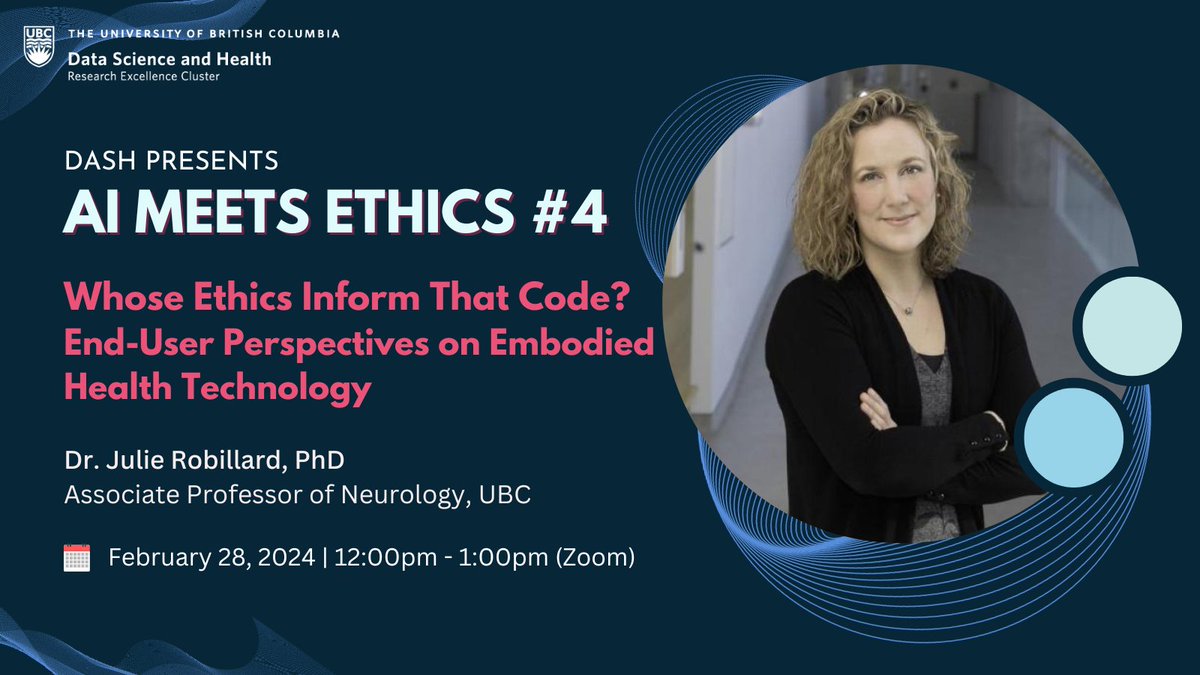BC Children's Hospital Research Institute (@bcchresearch) on Twitter photo 🤖 What are social #robots?
💘 How much can they impact our #emotions?
Join <a href="/DataHealthUBC/">UBC Data Science & Health Cluster (DASH)</a>'s #AIMeetsEthics featuring Dr. Julie Robillard to explore the ethical considerations of social robot use in #health!
Register today 👉 bcchr.info/3uqhNJ3 🤖 What are social #robots?
💘 How much can they impact our #emotions?
Join <a href="/DataHealthUBC/">UBC Data Science & Health Cluster (DASH)</a>'s #AIMeetsEthics featuring Dr. Julie Robillard to explore the ethical considerations of social robot use in #health!
Register today 👉 bcchr.info/3uqhNJ3