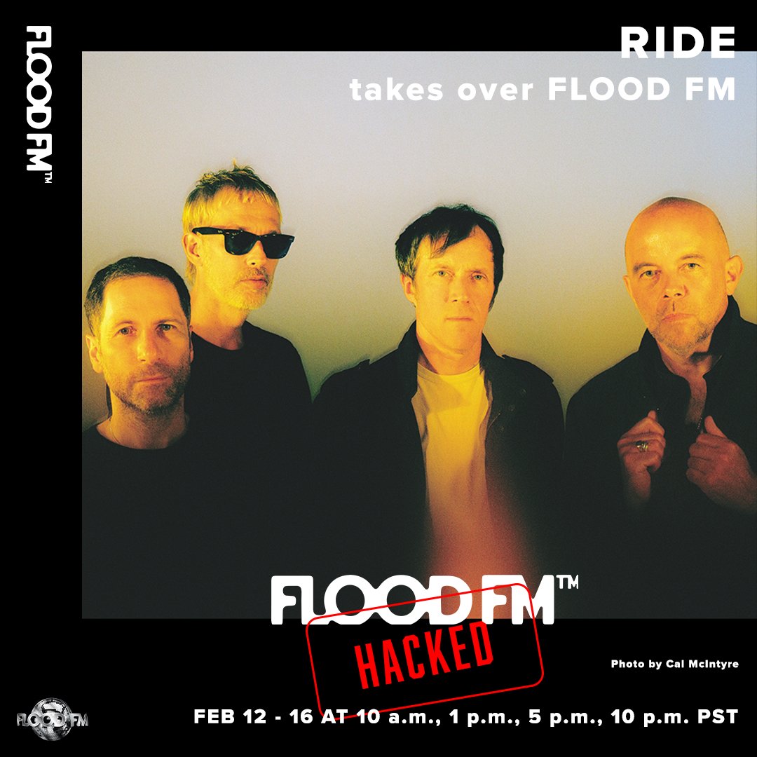 One of my all-time faves, UK shoegaze titans RIDE, are taking over FLOOD FM all this week! 🇬🇧📻🎙️

Catch their guest radio show airing 4x daily, starting today, at 10am, 1pm, 5pm, 10pm PT

"ALEXA, PLAY <a href="/FLOODFM/">FLOOD FM</a>" 

Listen <a href="/Live365/">Live365</a> <a href="/tunein/">TuneIn</a> <a href="/Sonos/">Sonos</a> 

<a href="/rideox4/">RIDE</a> <a href="/floodmagazine/">FLOOD Magazine</a> <a href="/co_sign/">co-sign</a>
