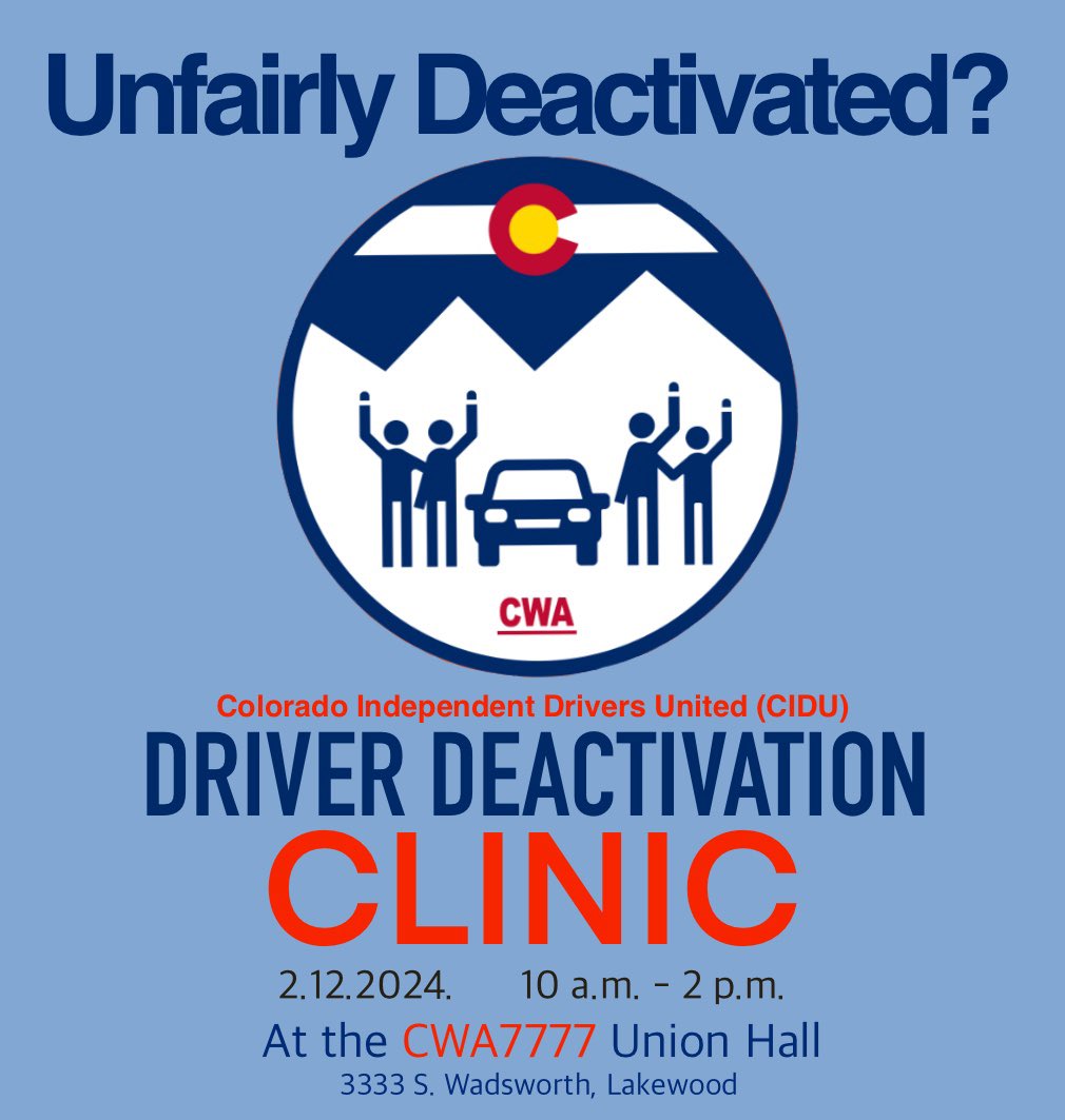 CODriversUnited's tweet photo. TODAY! Come on down!
#cidu #gigdrivers #cwa #cwa7777 #codriversunited #rideshare #ridesharedrivers https://t.co/Gkb2cwIzGh