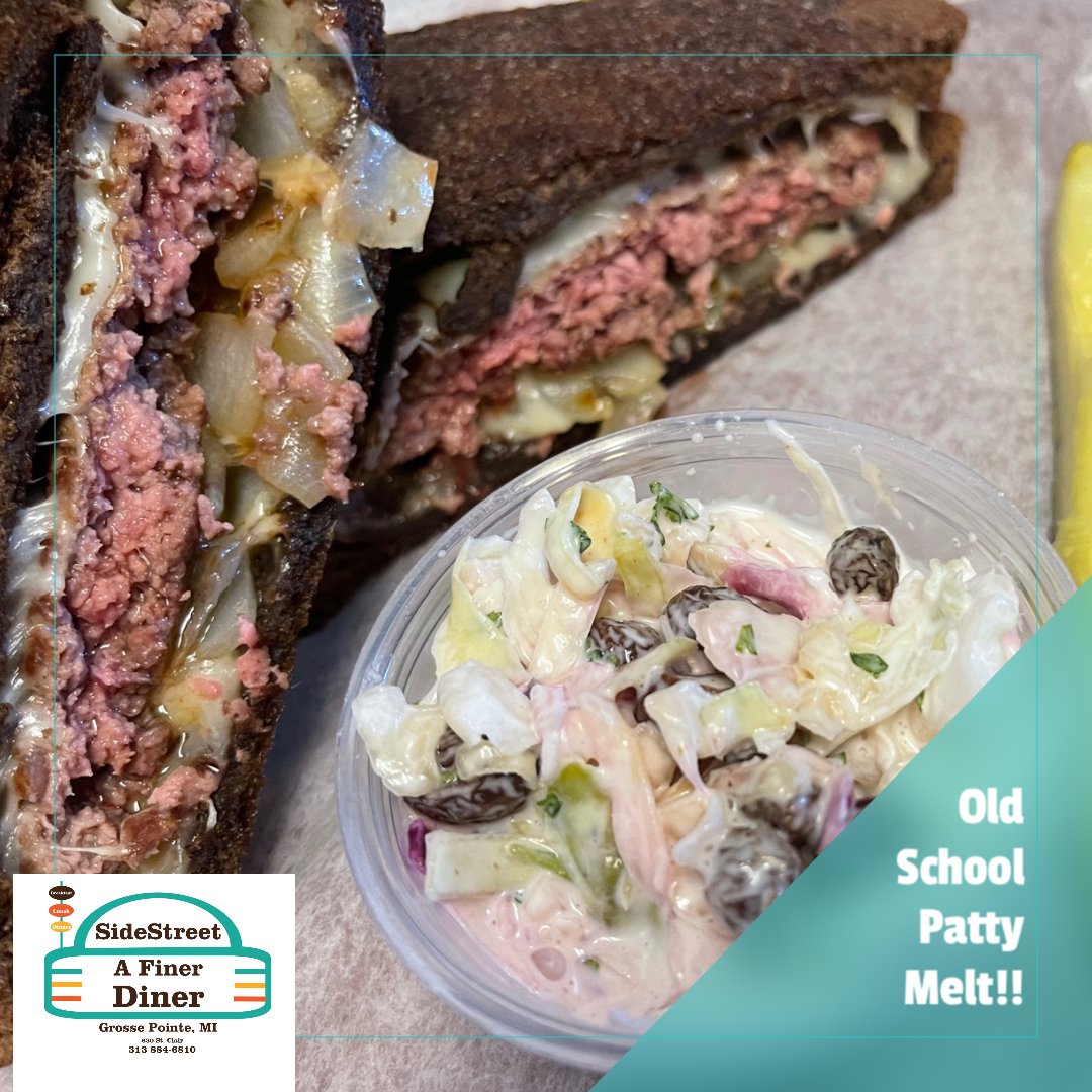 Who loves a good ole juice patty melt??!! We have two to choose from. Here we are featuring our Old School Patty Melt -1/2lb burger, cooked to order, on Pumpernickel with real Swiss cheese and grilled onion. #pattymelt #burger #foodieinthed foodie diner #grossepointe