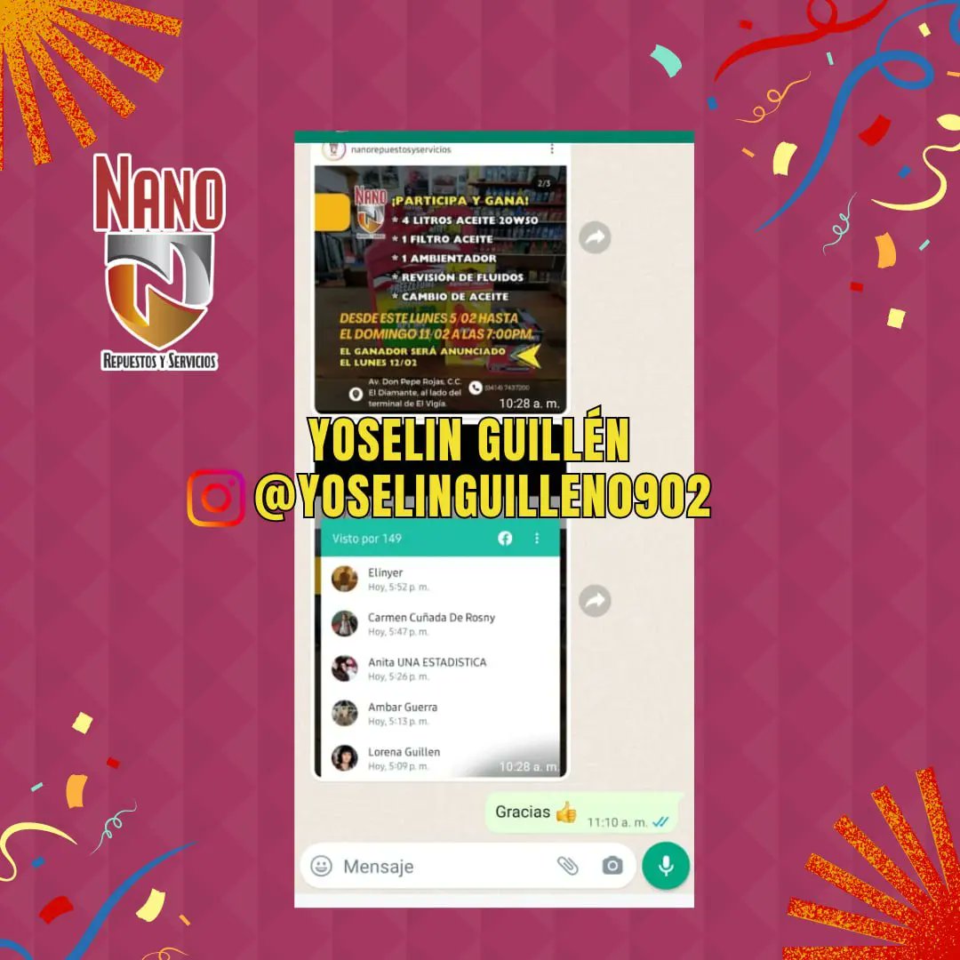 Nano_rys's tweet photo. 🔥FELICIDADES YOSELIN🔥
@yoselinguillen0902
¡Eres la ganadora de nuestro gran sorteo! 
Nuestro equipo se estará comunicando contigo para hacer la entrega de este generoso premio🤩

📍Av. Don Pepe Rojas al lado del terminal de pasajeros, C.C. El Diamante. 

▫️04147437200 https://t.co/b5IsOaPijJ