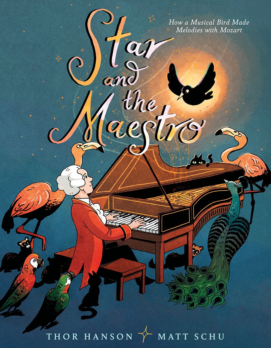 I’m finally able to share my cover art for an upcoming picture book I illustrated, “Star and the Maestro” by Thor Hanson! Published by @greenwillowbooks, it’s about Mozart’s pet starling, Star, and it’s ability to sing his music.  It’s out in September!