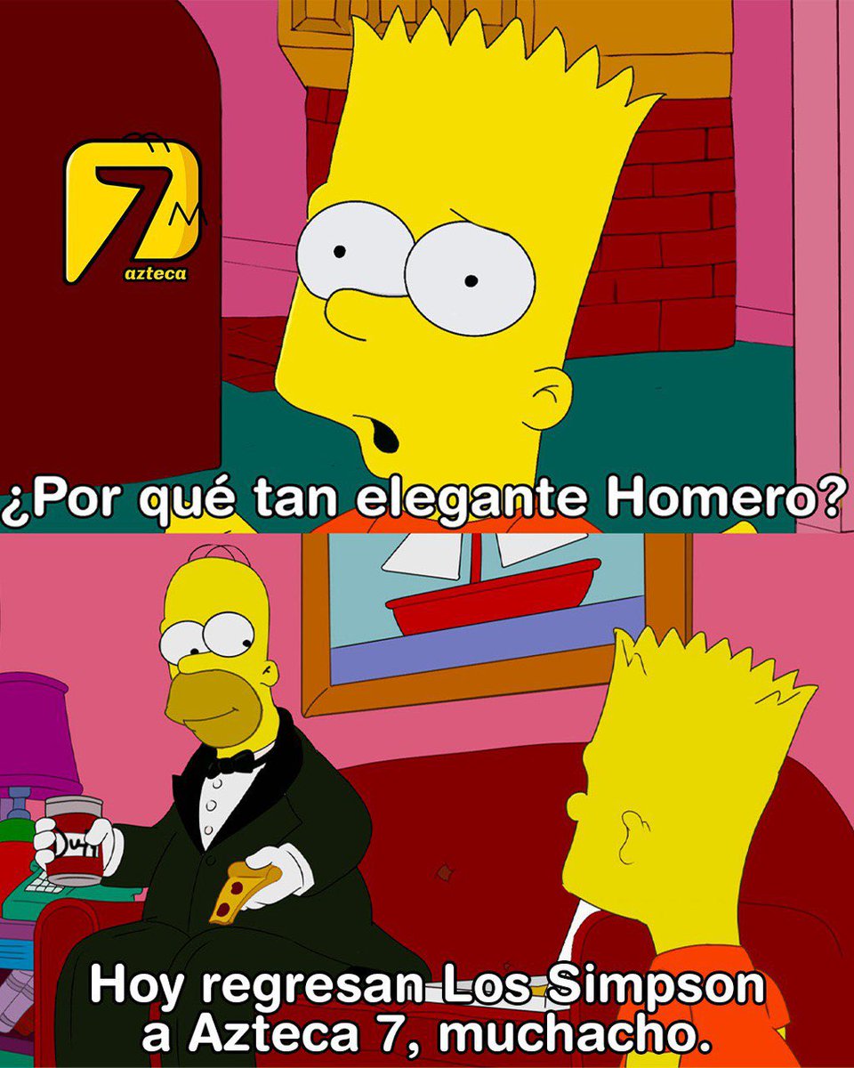 AztecaSiete's tweet photo. Ya todos estamos listos, elegantes y en #Simpsonía para el gran regreso de Los Simpson a Azteca 7. ✨ Nos vemos esta tarde, a las 6:30 p.m. 😎 https://t.co/tGVCBJQNfO