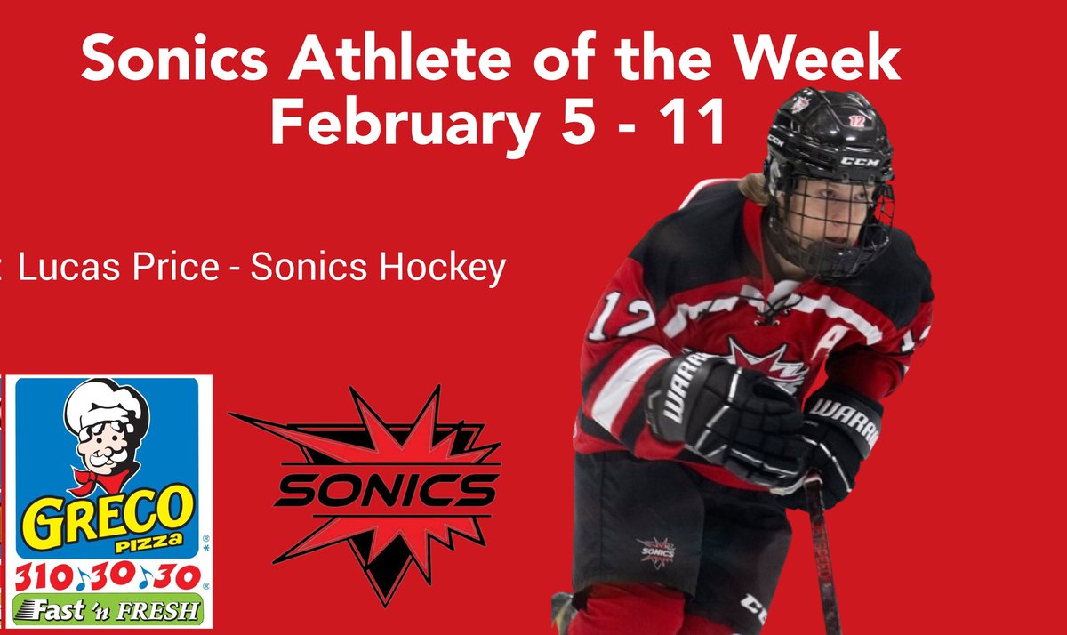 Congratulations to our Athlete of the Week for Feb. 5 - 11, Lucas Price with Sonics Hockey!