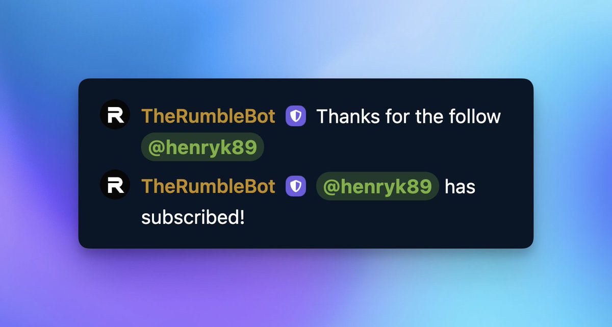 RumbleBot now supports follow and sub chat alerts!

Enable them on our dashboard: rumble.bot

#RumbleTakeover