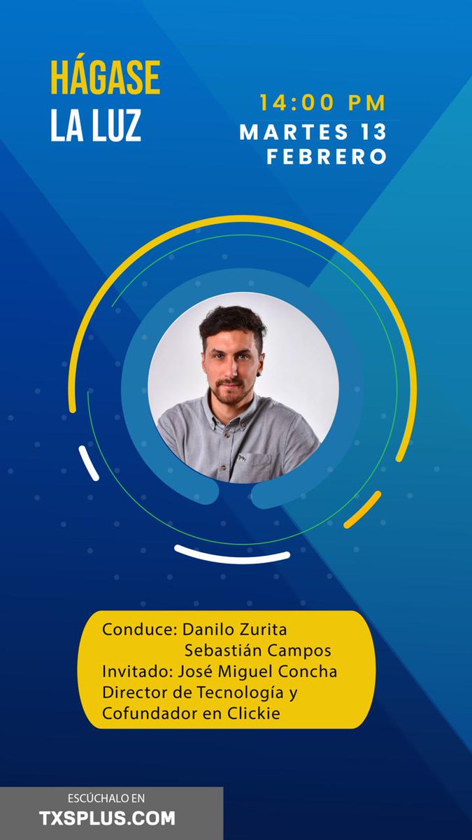 Ma. 13, 14.00 hrs. otro capítulo de #HágaselaLuz por <a href="/txsplus/">TXS+</a>. Estaremos con Jose M. Concha (<a href="/JoseMiBMX234/">José Miguel Concha</a>) CTO en <a href="/ClickieEC/">Clickie</a>, hablando de innovación, emprendimiento y eficiencia en el consumo energético. Enlace? txsplus.com/streaming/
No te lo pierdas!