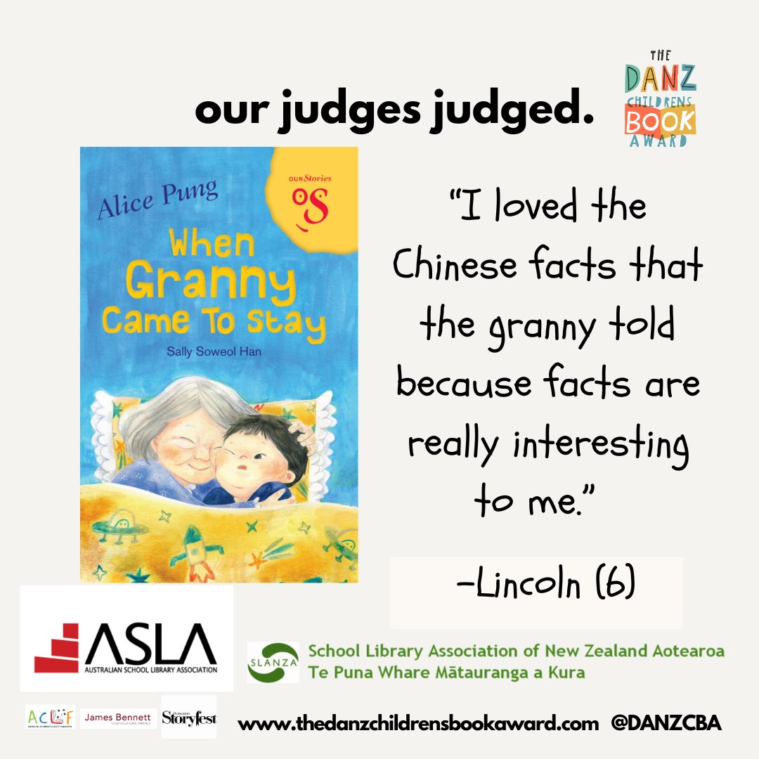 2024 LONGLIST SPOTLIGHT!

When Granny Came to Stay
Written by Alice Pung
Illustrated by Soweol Han
Published by Pan Australia

"I loved the Chinese facts that granny told because facts are really interesting to me." -Lincoln (6)
#DANZCBA #BooksWorthReading