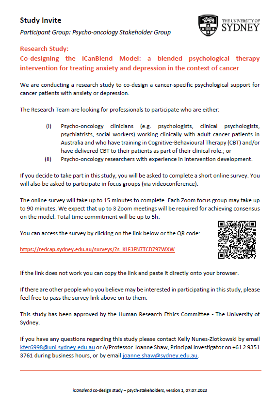 POCOG1's tweet photo. We are conducting a research study to co-design a cancer-specific psychological support for cancer patients with anxiety or depression.

We are looking for Psycho-oncology clinicians and researchers to participate in the co-design process:
https://t.co/7AXp1Grue8 https://t.co/OpIIWMkPLk