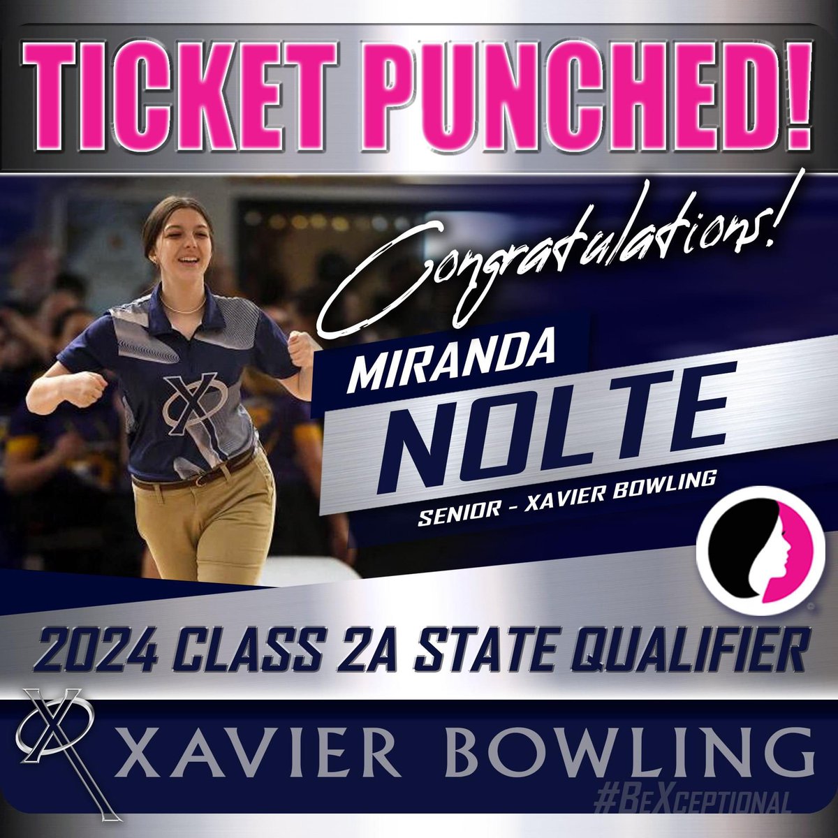 ☑️ TICKET PUNCHED! Congratulations to Xavier Bowling's Miranda Nolte on qualifying for the 2024 State Bowling Meet today! #WeAreXavier #BeXceptional