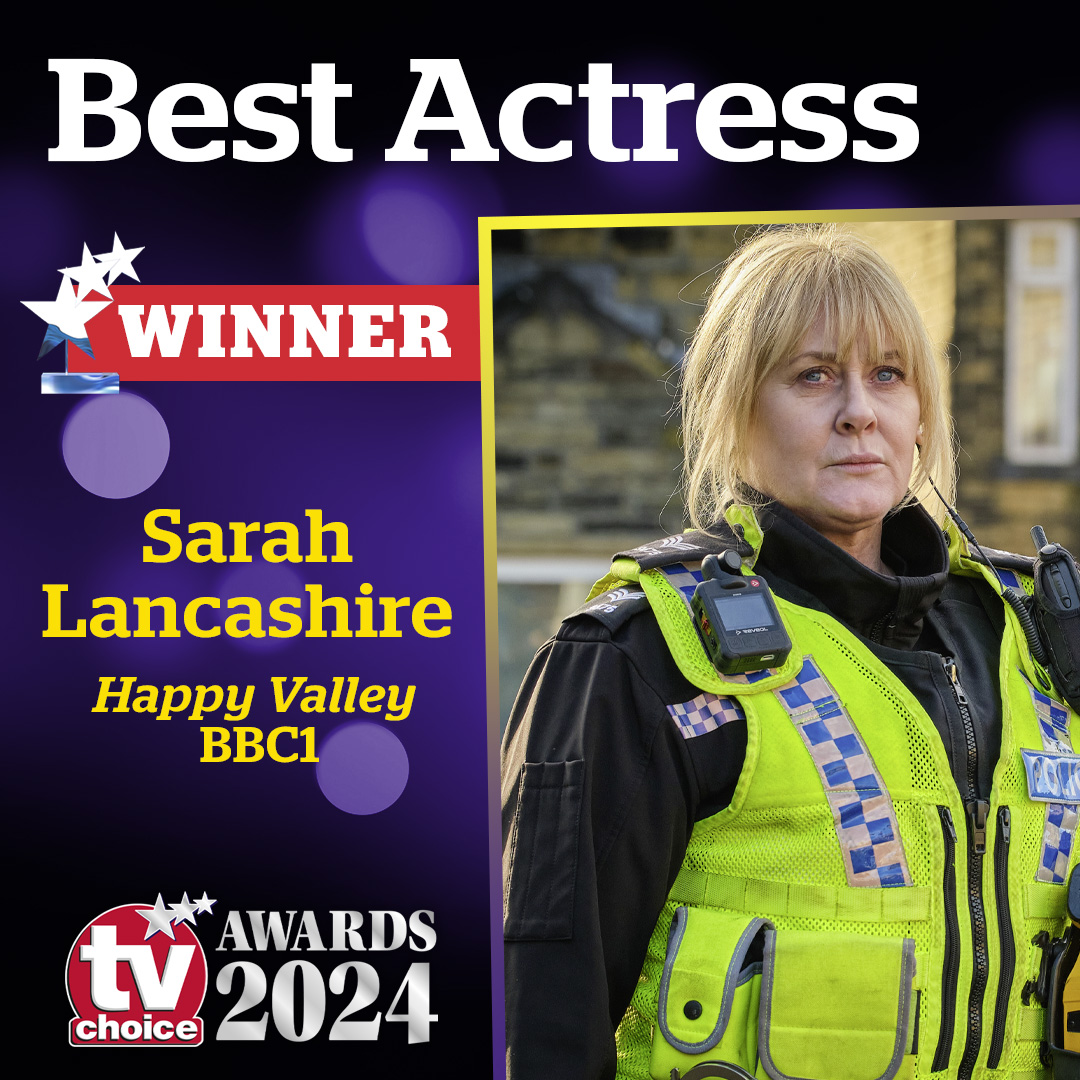 Well done to #SarahLancashire on her BEST ACTRESS win at the 2024 #tvchoicewards for her portrayal of #CatherineCawood in @BBCOne’s #HappyValley #TVChoiceMagazine #Winner #BestActress #BBC #BBC1 @BBC @BBCiPlayer @RedProductionCo @LookoutPointTV