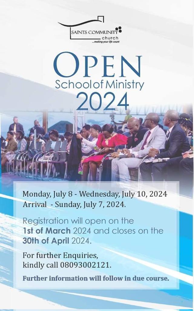 saintscommlagos's tweet photo. Living Word Ministerial Academy ( Saints Community church)

OPEN SCHOOL OF MINISTRY 2024

See flier for more details 

Jesus is glorified

#chrissegunonayinka 
#saintscommunitychurch https://t.co/oYd90lVOcK
