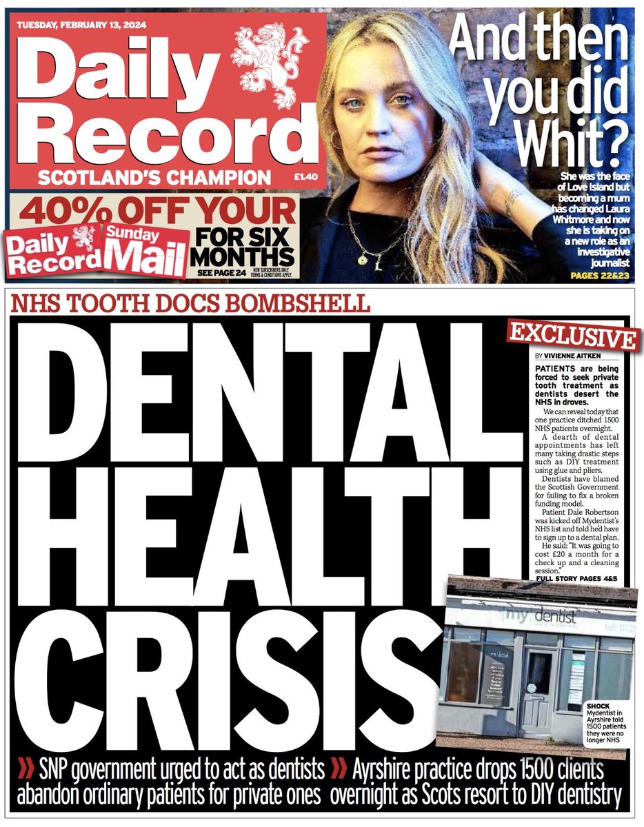 Introducing #TomorrowsPapersToday from:

#TheDailyRecord 

Dental health crisis 

For a comprehensive collection of newspapers, explore: tscnewschannel.com/the-press-room…

Don't forget to support journalism – #buyanewspaper or #buyapaper for the latest updates!