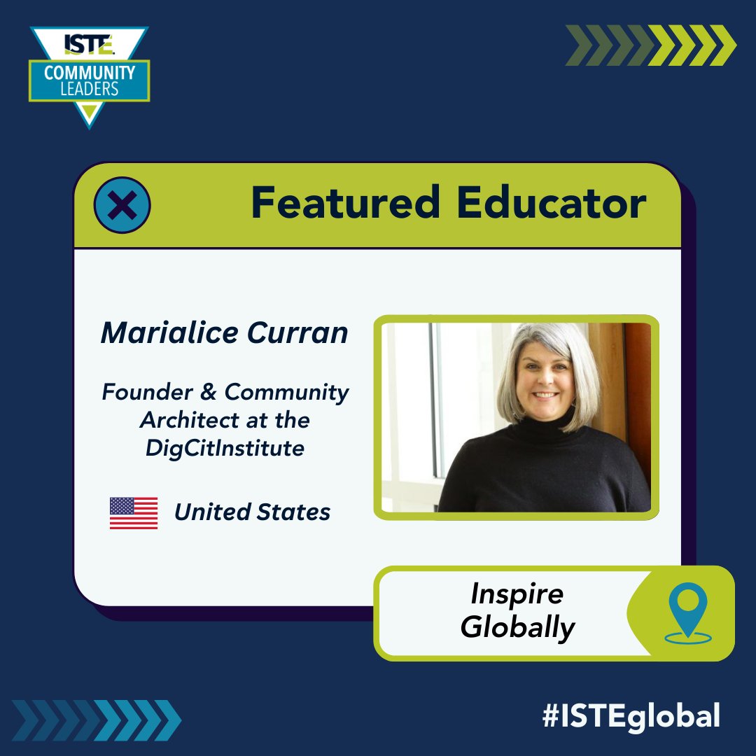 Congrats @mbfxc, for being the #ISTECommunityLeaders Featured Educator! She is the founder & community architect at the @digcitinstitute. This initiative will highlight the incredible work of educators around the globe! More on @mbfxc and other global educators soon! #ISTEGlobal