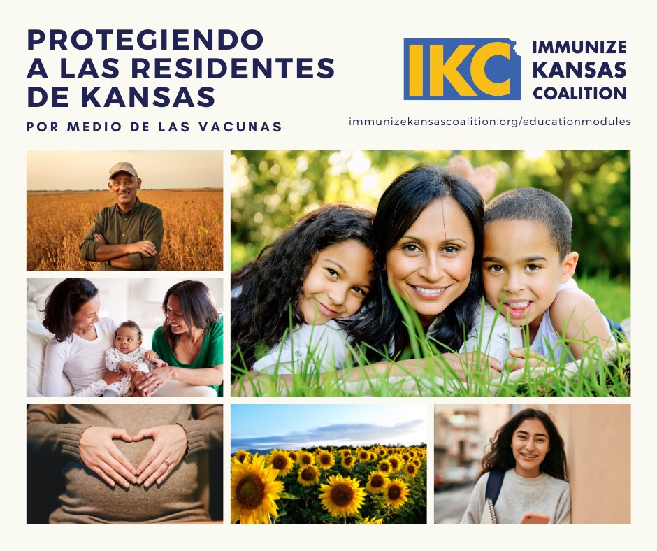 ImmKSCoalition's tweet photo. Share this quick and easy resource with your Spanish-speaking populations! IKC’s online education module Protecting Kansans with Immunization in Spanish teaches about #immunizations and their importance in our #Kansas communities. Find the module at: https://t.co/M4RWcPC4Kx https://t.co/rKb2yAqLEz