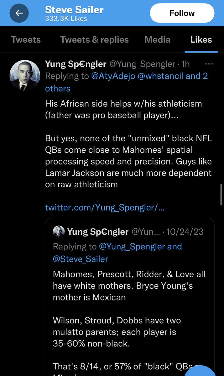 whstancil's tweet photo. The race science guys make this big show of being smart empiricists looking at complex data, but then the conversation will degenerate — for instance this insane 1890s-style eugenics garbage Sailer is currently liking — and you realize these people are actual morons https://t.co/RYRPGT7vmb