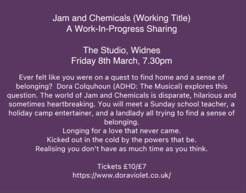 Jam and Chemicals from @doracolquhoun Friday 8th March at The Studio Widnes Celebrate #InternationalWomensDay With us Tickets: eventbrite.com/e/jam-and-chem…