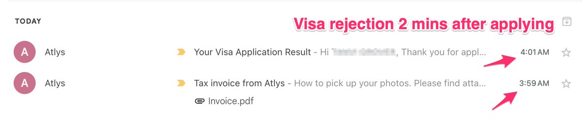 2Nipun's tweet photo. Hi @mohaknahta &amp; @atlys_support can you explain how your shop is NOT a scam? Applied for a visa but JUST 2 MINS later got a rejection. WTF?! Did you even submit anything? Great investment @sriramk - I was skeptical cause of F rating on BBB but still used it cause of your name🤦‍♂️ https://t.co/PH0uhGvvAb