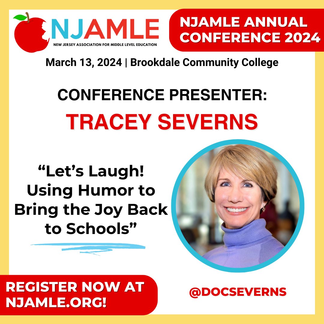 Are you joining us at our Annual Conference on March 13th?! Tracey Severns is! @docseverns

Tracey's session will demonstrate simple ways to turn up the fun, elevate the mood, raise morale, smile more and stress less!

Register TODAY! #NJAMLE2024
