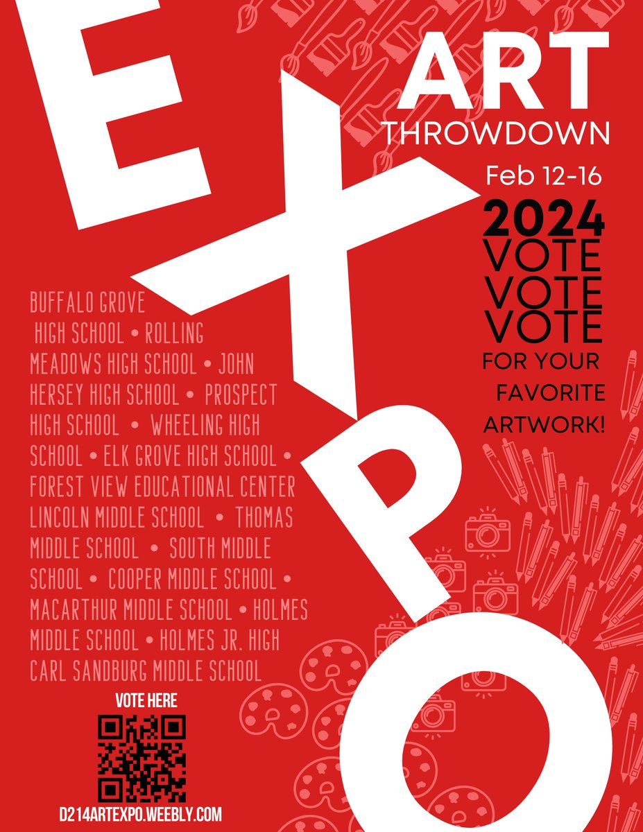 It’s time for the @AUD214 Art Expo Throwdown! Your school needs YOU 🫵 to help bring home the trophy for this year’s contest! VOTE NOW until the end of this week for your favorite artwork at d214artexpo.weebly.com!