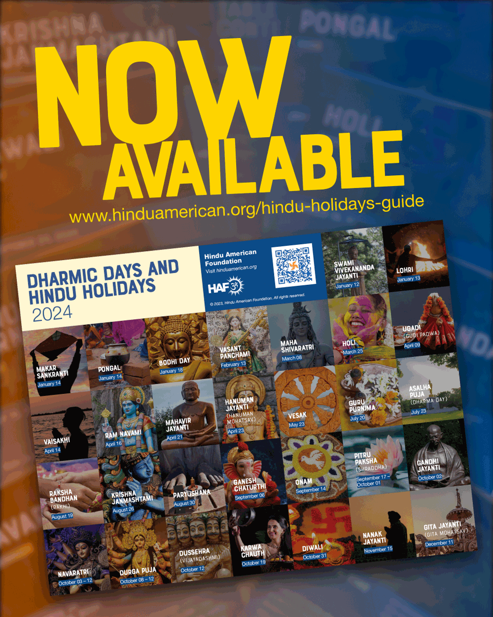 HinduAmerican's tweet photo. Download our 2024 Dharma Days and Hindu Holidays Calendar Guide. It's free, it's printable, and great for your refrigerator or your desk. Grab your copy at https://t.co/Jk0e9WsqCn
#hindudharmiccalendar #hinduamerican #calendar #dharmadays #hinduholidays https://t.co/Lz8anqyAP9