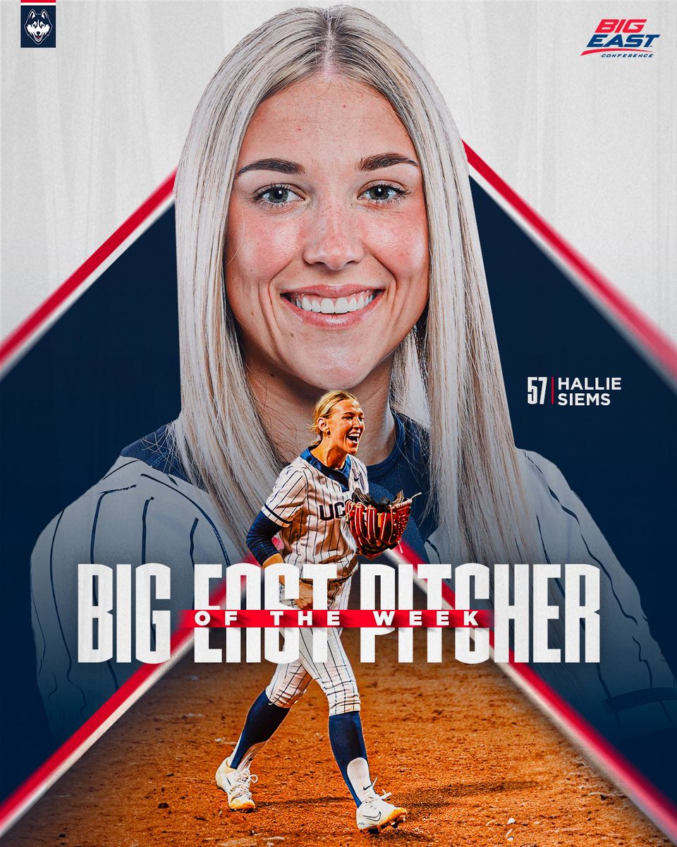 UConnSoftball's tweet photo. Congratulations to Hallie Siems on earning @BIGEAST Pitcher of the Week for the first time this season!
#WEbeforeme https://t.co/oc1tAGao3X