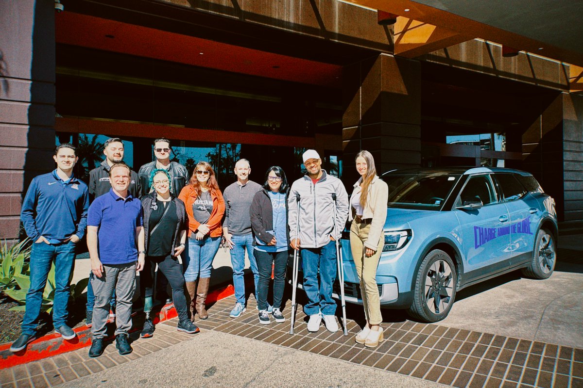 The @FordNewsEurope team & Lexie Alford are getting ready to begin their North American leg of #ChargeAroundTheGlobe in the European @Ford  Explorer EV. Only fitting that we had some EV friends stop by to wish them well on the trip! ⚡️🌎