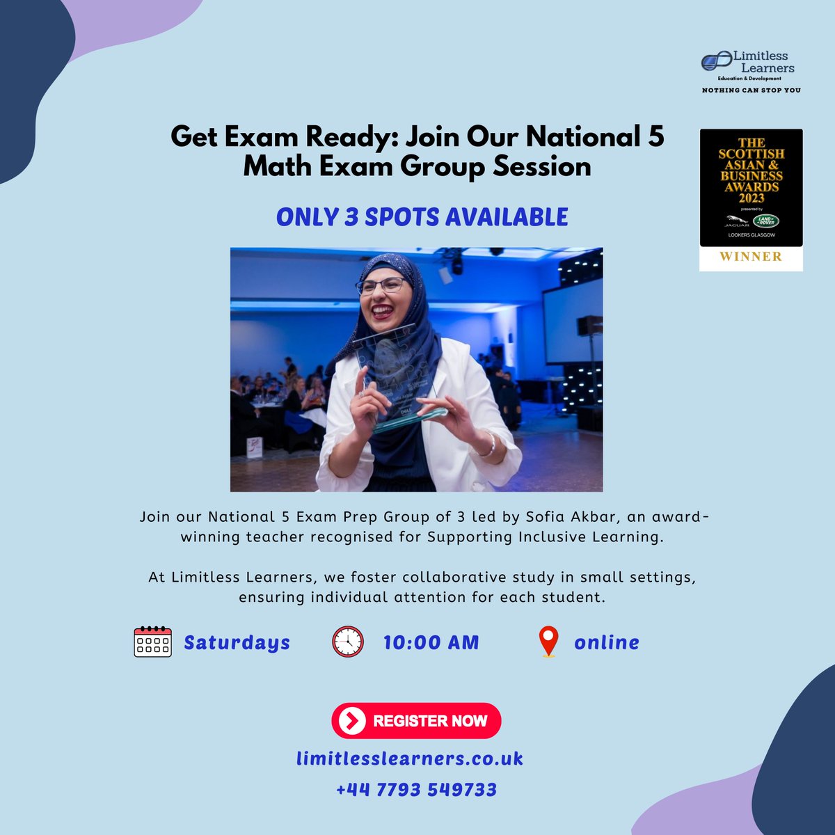 LimitlessLearn8's tweet image. To ace exams, join our National 5 Group of 3 led by award-winning tutor @MathsAkbar  ! 🏆 Receive personalised support and collaborative learning strategies tailored for success.

Message us on WhatsApp 📲 +44 7793 549733 to secure your spot!

#national5 #groupstudy #mathexam