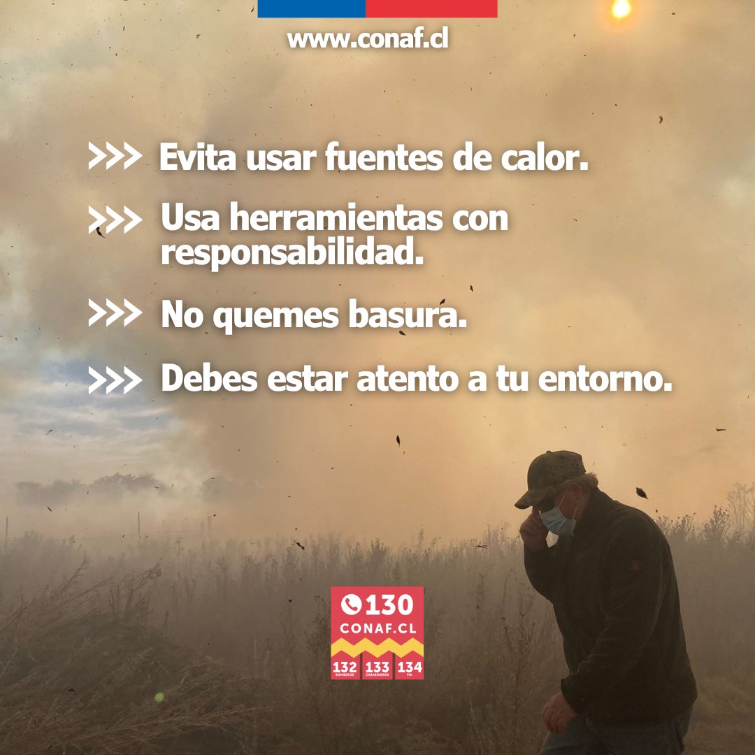 conaf_minagri's tweet photo. #PREVENCIÓN 

Para mañana martes 13 de febrero se espera un evento de altas temperaturas en zonas desde la región de Valparaíso a la región de Los Ríos, de acuerdo a @meteochile_dmc 

▶️Evitar la ocurrencia de incendios es responsabilidad de todas y todos. https://t.co/pTATvDkR7p