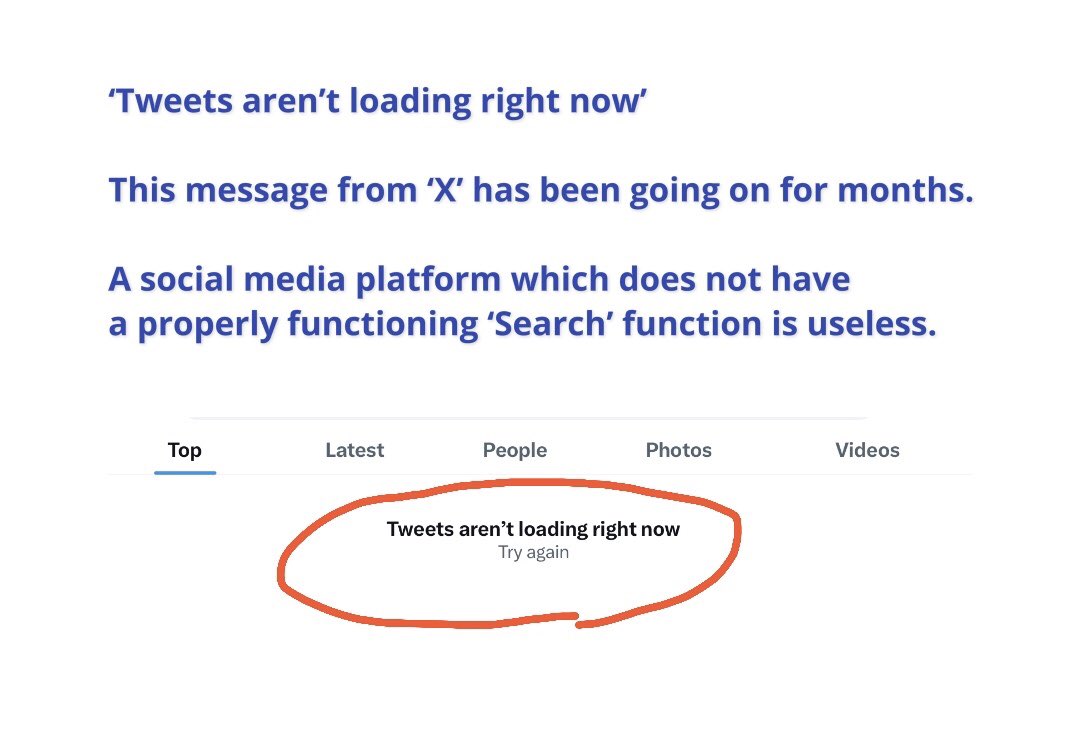 InfoInterest's tweet photo. What’s the story?
Is Search disabled on X/Twitter? or
Is Search only disabled for some? or
Can you only search if you pay Elon?

What is the point of any social media platform that does not enable search?

All you get is a stream selected by the AI engine, not what you are interested in.