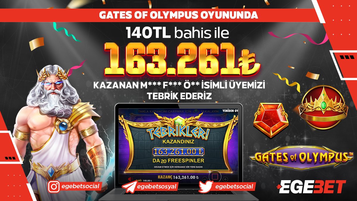 egebetsocial's tweet photo. ⚡️ GATES OF OLYMPUS Oyununda ⚡️

👑 140TL Bahis İle 🤑

⭐️ 163.261TL Kazanç Sağlayan 🎁

🥳 M... F... Ö...  İsimli Üyemizi Tebrik Ederiz. 😍

🔥 EGEBET KAZANDIRMAYA DEVAM EDİYOR ‼

🎁 İzlemek İçin - https://t.co/KBnGYjsx0O https://t.co/Sp5uzdmiLf