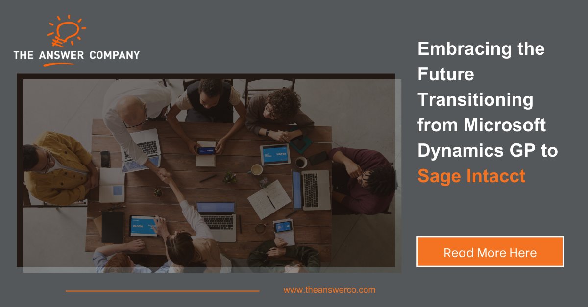 TheAnswerCo's tweet image. Elevate your business with Sage Intacct! Transition seamlessly from Microsoft Dynamics GP to unlock cloud flexibility, real-time insights, seamless integrations, scalability, and cost-effectiveness.

Check out our blog: theanswerco.com/embracing-the-…

#SageIntacct #MicrosoftDynamicsGP