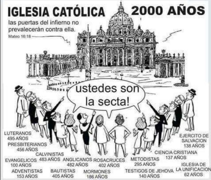 TEOFOROS's tweet photo. EL PROTESTANTISMO ES ANTICATOLICISMO Y ANTICRISTO 

¿Por qué digo esto? 

Lo primero que debemos entender es que "anti" viene del griego ἀντί (antí), que significa "contra". 

1) Porque el protestantismo necesita del anticatolicismo para justificar su propia existencia. Es decir, el protestantismo sin el anticatolicismo no tiene razón de ser. El protestantismo depende totalmente del anticatolicismo para existir y mostrarse relativamente creíble delante de los hombres. 

2) Porque el protestantismo protesta CONTRA la Iglesia de Cristo y se separa de Ella. 

San Juan dice que aquellos que se separan son "anticristos" y no pertenecen a la Iglesia de Cristo (1Jn 2.18-19). 

"ANTICRISTO", del griego ἀντίχριστος (antíjristos), ἀντί (antí) "contra", y χριστός (jristós) "Cristo", es decir, "CONTRA-CRISTO". 

Y Jesús dijo: "Y el que no esta CONTRA nosotros (Cristo es uno con la Iglesia), está con nosotros." (Mr 9.40) 

Ahora bien, ¿el protestantismo está a favor o en contra de la Iglesia Católica? ¿Sencillo, no? 

Rechaza a la Iglesia es rechaza a Cristo (Mt 10.40; Lc 10.16; Mt 18.17; 10.14), porque Cristo se ha hecho UNO con Su Iglesia (Ef 5.31-32) y lo que Dios ha unido no lo puede separar el hombre (Mc 10.9). 

Lamentablemente muchos hombrecitos en la historia han creído tener tal potestad. 

3) Porque el protestantismo esta en CONTRA de las palabras de Cristo. 

▪︎ Jesús dijo "habrá un solo rebaño" (Jn 10.16), y el protestantismo funda cada día nuevos rebaños. 

▪︎ Jesús dijo "este es mi cuerpo... esta es mi sangre" (Mt 26.26-28), y el protestantismo dicen que no lo es. 

▪︎ Jesús le dió potestad a Su Iglesia para perdonar los pecados (Jn 20.23), y el protestantismo lo niegan. 

▪︎ Jesús dijo que las puertas del infierno no prevalecerán en contra de Su Iglesia (Mt 16.18), y el protestantismo dice lo contrario, por eso funda nuevas "iglesias". 

▪︎ Jesús dijo que Él estaría con Su Iglesia todos los días hasta el fin del mundo (Mt 28.20), y el protestantismo dice que Él abandonó a Su Iglesia por "pecadora". 

4) El protestantismo es anticristo porque rechaza la divinidad y la mesianidad de Cristo (ya escucho el sonido de esas vestiduras que se rasgan). 

Porque el protestantismo para justificar su propia existencia debe reconocer, consciente o inconscientemente, que Cristo no ha podido cumplir con sus promesas hechas a Su Iglesia. En definitiva, si Cristo no ha podido cumplir con sus promesas dejaría de ser Dios, y también dejaría de ser el Mesías esperado, como dice la Escritura: 

"Quizá te preguntes en tu corazón: «¿Cómo podremos saber si una palabra no la ha pronunciado el Señor?» Si lo que dice el profeta en nombre del Señor no sucede ni se cumple, esa palabra no la ha pronunciado el Señor. El profeta ha hablado presuntuosamente: no le temas." (Dt 18.21-22) 

"Dios no es como los mortales: no miente ni cambia de opinión. Cuando Él dice una cosa, la realiza. Cuando hace una promesa, la cumple." (Nm 23.19) 

En pocas palabras, creer en el protestantismo es rechazar a Jesucristo como Dios y como Mesías.