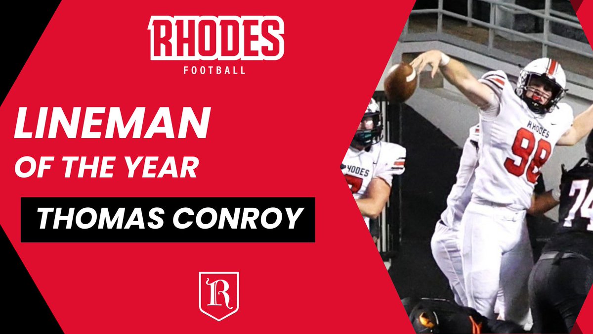 Congratulations to  <a href="/ThomasSConroy/">Thomas Conroy</a> on winning <a href="/RhodesFootball/">Rhodes Football</a> Lineman of the Year, awarded at our banquet over the weekend. #RollLynxRoll #PLP
