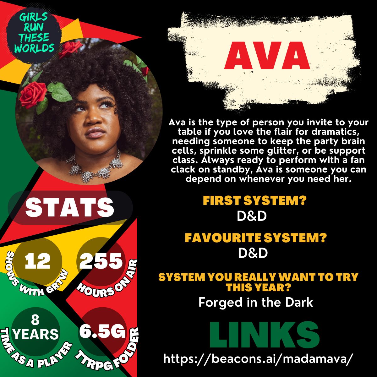 GirlsRunWorlds's tweet photo. Black History Month continues! We're profiling some of the amazing black femmes we have in our community. Follow them, support them, throw them a ko-fi - now and after February is done! 

Today, veteran, goddess in human form, it's your Mother and mine, @madamavacouture! https://t.co/NEkRowMh5J