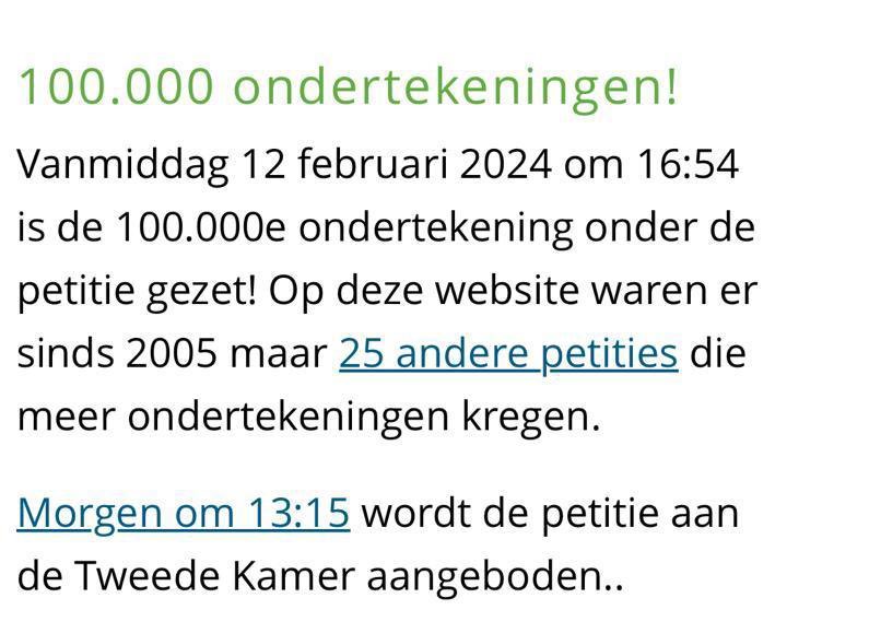 LongCovidNL's tweet photo. ✍️We hebben de 100.000 gehaald! ✍️

Long covidpatiënten kunnen nergens terecht voor passende zorg. Daarom zijn er z.s.m. long covidklinieken nodig. 

Op 15 februari wordt hierover in de Tweede Kamer gestemd. Om onze stem te laten horen, is er een petitie gestart. Binnen een week tijd is de petitie meer dan ❗100.000❗ keer ondertekend. Fantastisch!

Laten we de petitie allemaal zoveel mogelijk blijven verspreiden. Hoe meer handtekeningen we verzamelen, hoe meer invloed de petitie heeft.

De petitie wordt morgen, dinsdag 13 februari, in Den Haag overhandigd.

Doe je mee?💪🏻

 ✍️Let op: je moet je ondertekening via je mail bevestigen.

https://t.co/dmuReyP4WN

#PoliKliniekenNU #LongCovid #PAIS