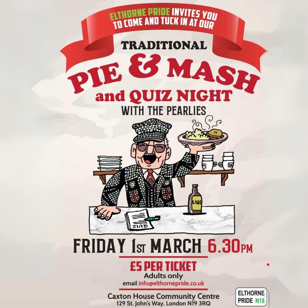 🎉🍽️ Get ready for a proper Cockney knees-up with a twist of trivia! 🍽️🎉

Announcing our Pie and Mash Quiz Night with the Pearlies! 

Indulge in traditional East End fare with scrumptious pie, mash, and liquor, while flexing your grey matter in our quiz!