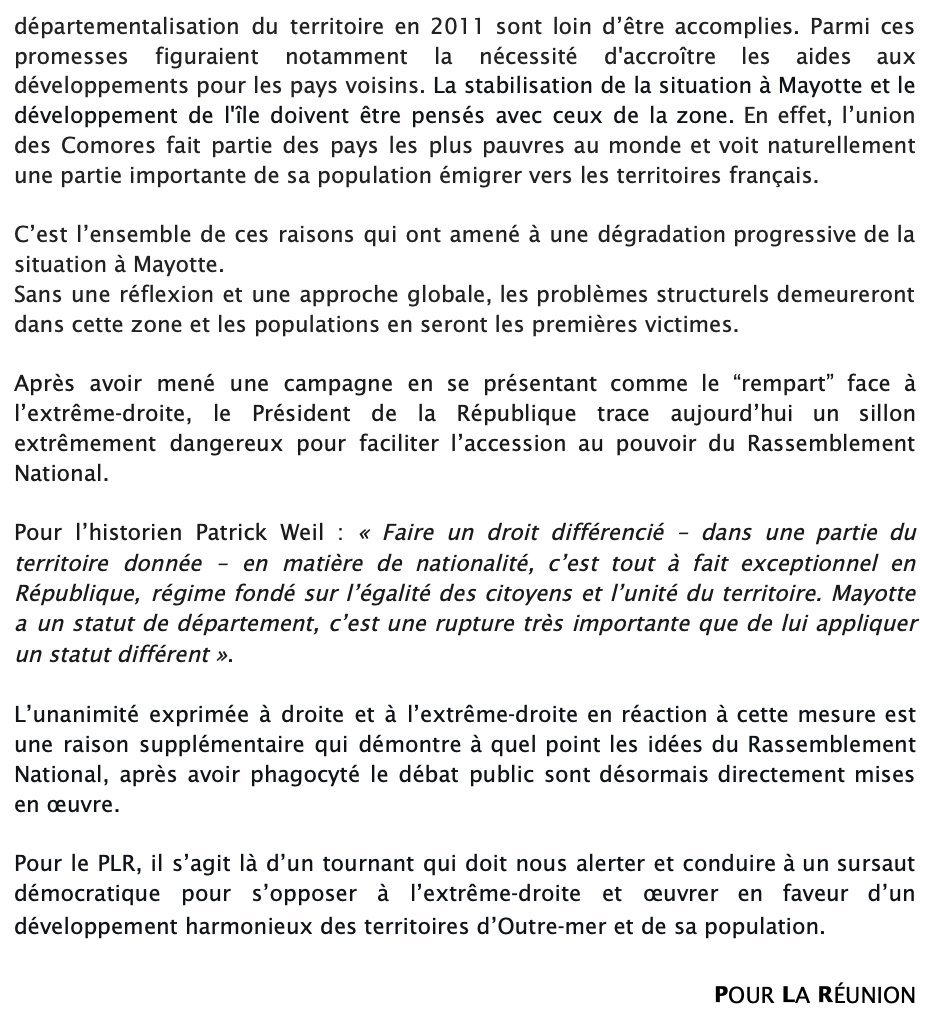 La suppression du #DroitDuSol à Mayotte constitue une régression historique. Sans une réflexion et une approche globale, les problèmes structurels demeureront dans cette zone et les populations en seront les premières victimes.