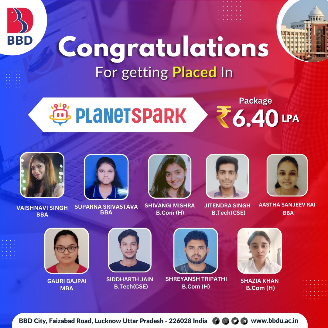 BBD_UNIVERSITY's tweet image. Achieving success and emerging out glorious is a feeling beyond words.
#PlanetSpark #Placement2023